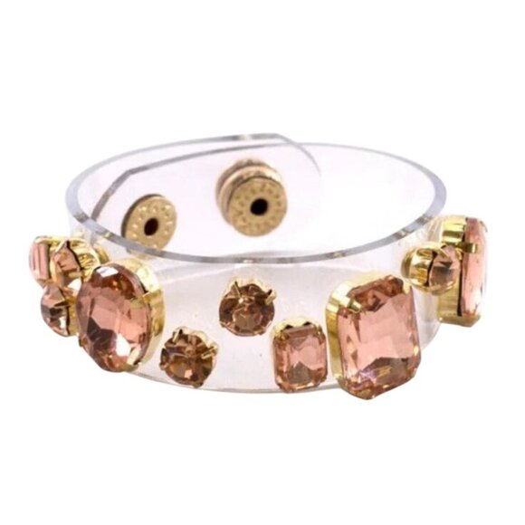 NEW Pink Plastic Jeweled Rhinestone Band Bracelet - Picture 1 of 3